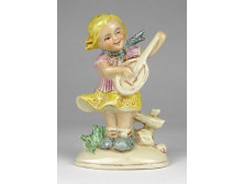 Régi német gitározó szőke lány porcelán figura