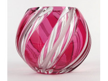 Régi színezett rózsaszín csiszolt üveg váza gömbváza