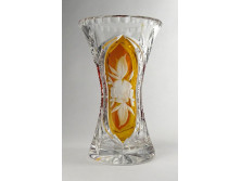 Régi borostyán sárgára színezett kristály váza 18.5 cm