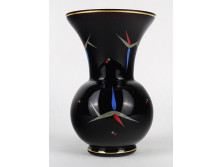 Régi kézzel festett fekete üveg váza 16 cm