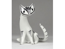 Régi jelzett art deco Hollóházi porcelán cica