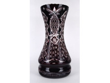 Régi bordó csiszolt kristály váza 31.5 cm