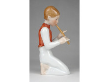 Herendi térdelő furulyázó fiú legény porcelán figura 16.5 cm