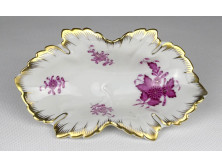 Lila Apponyi mintás levél alakú Herendi porcelán hamutál