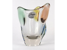 Jelzett Rhapsody mid century művészi üveg váza 16 cm