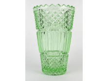 Mid century zöld préselt üveg váza 20 cm
