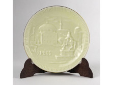 Régi vajszínű Zsolnay porcelán kistányér Pécs ábrázolással 10.5 cm