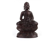 Nagyméretű faragott egzotikus fa Buddha szobor 26.5 cm