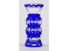 Régi színezett csiszolt kék Haida üveg váza ibolyaváza 8.3 cm