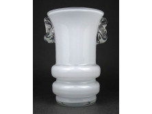 Fehérre színezett fújt skandináv stúdió üveg váza 18 cm