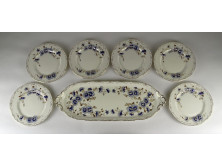 Búzavirág mintás vajszínű Zsolnay porcelán süteményes készlet