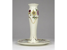 Pillangós vajszínű Zsolnay porcelán gyertyatartó 14 cm