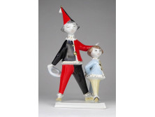 Retro Hollóházi színes porcelán bohóc kislánnyal figura 21 cm