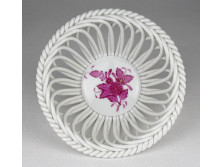 Lila Apponyi mintás Herendi porcelán fonott kosár 12 cm