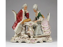Régi német barokk dámázó főúri porcelán szobor 15 cm