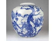 Gyönyörű antik kínai madaras kőcserép edény váza 21.5 cm