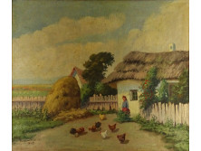 Pusztai Bálint : Baromfiudvar 1945  94.5 x 110.5 cm