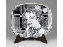 21 karátos arannyal aranyozott Hollóházi Szász Endre porcelán tálka