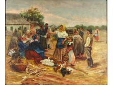 XX. századi festő : Piacon 50 x 60 cm