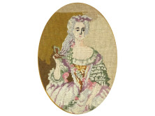 Réz keretes kisméretű rokokó tűgobelin kézimunka 27.5 x 18 cm