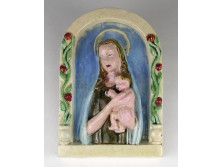 Antik Mária gyermekével art deco kerámia oltár 15.5 x 22.5 cm