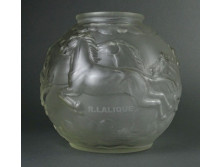 Jelzett R. Lalique France Horses mattüveg váza 17 cm 