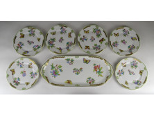 Régi Viktória mintás Herendi porcelán süteményes készlet