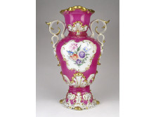 Nagyméretű rózsaszín kézzel festett Hollóházi barokk porcelán váza 35 cm