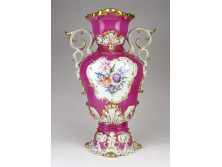 Nagyméretű rózsaszín kézzel festett Hollóházi barokk porcelán váza 35 cm