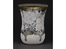 Antik századelei szőlőleveles maratott üveg borospohár 11.3 cm