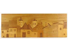 Jelzett intarzia szentendrei utcarészlet 14.5 x 40 cm