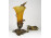 Gyönyörű kolibris réz asztali lámpa sárg fújt üveg burával 23 cm