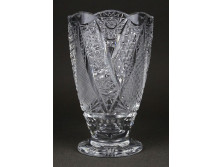 Csiszolt üveg talpas kristály váza virágváza 14.5 cm