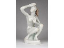 Régi Aquincum porcelán női akt szobor 20 cm
