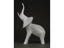 Retro fehér Hollóházi porcelán elefánt figura 18 cm