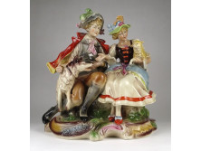 Régi nagyméretű Graefenthal barokk pár német porcelán figura 31 x 29 cm