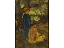 XX. századi festő : Gyerekek az ártéri erdőben