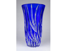 Kék csiszolt üveg kristály váza 21 cm