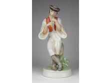 Régi nagyméretű Zsolnay furulyázó legény porcelán figura 26 cm