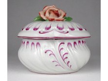 Régi nagyméretű barokkos Herendi porcelán bonbonier rózsa dísszel 1943