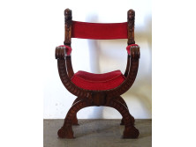 Antik velencei szék kárpitozott faragott emberfejes trónszék