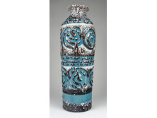 Retro csorgatott mázas türkiz iparművészeti kerámia váza 32.5 cm