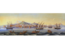 Napoli del mare színes keretezett nyomat a Vezúvval a háttérben