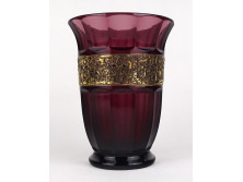 Art deco Walther üveg váza arany frízzel 16.5 cm