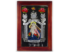 Mária gyermekével antik festett keretezett tükörkép 32 x 23 cm