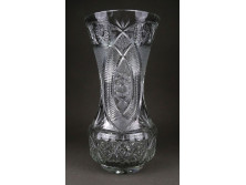 Régi nagyméretű vastagfalú gyönyörű csiszoltüveg kristály váza 28 cm