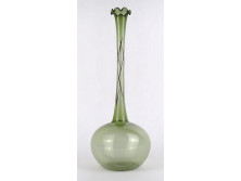 Hibátlan nagyméretű zöld színű fújt talpas muránoi üveg váza 29 cm