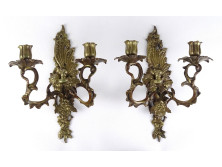 Antik angyalos kétágú bronz gyertyás falikar párban