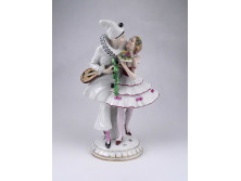 Antik nagyméretű SCHWARZA SAALBAHN szerelmes pár harlekin bohóc porcelán figura 23 cm