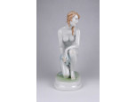 Zsolnay porcelán térdelő akt szobor 22.5 cm